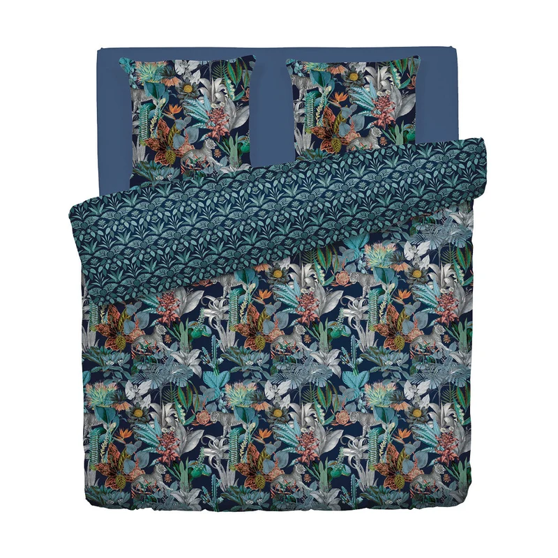 Housse de couette + taie(s) d'oreiller satin de coton - Zanzibar bleu