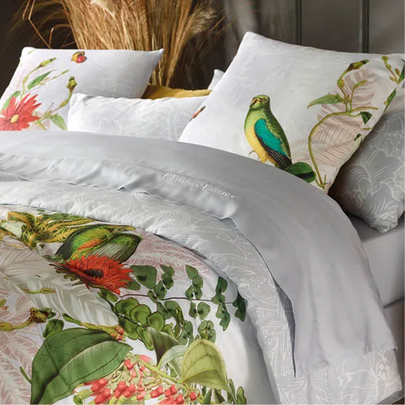Taie(s) d'oreiller satin de coton - Jardin d'hiver gris perle