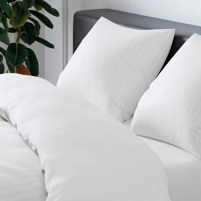 Housse de couette + taie(s) d'oreiller satin de coton - Rayure tissé blanc