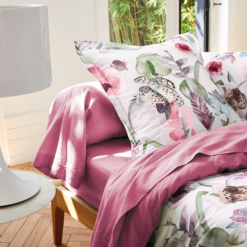 Housse de couette + taie(s) d'oreiller satin de coton - Exotique Framboise