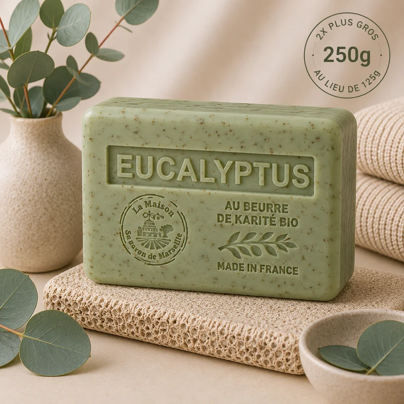 Savon solide parfumé à l'eucalyptus – Au beurre de karité bio 250g