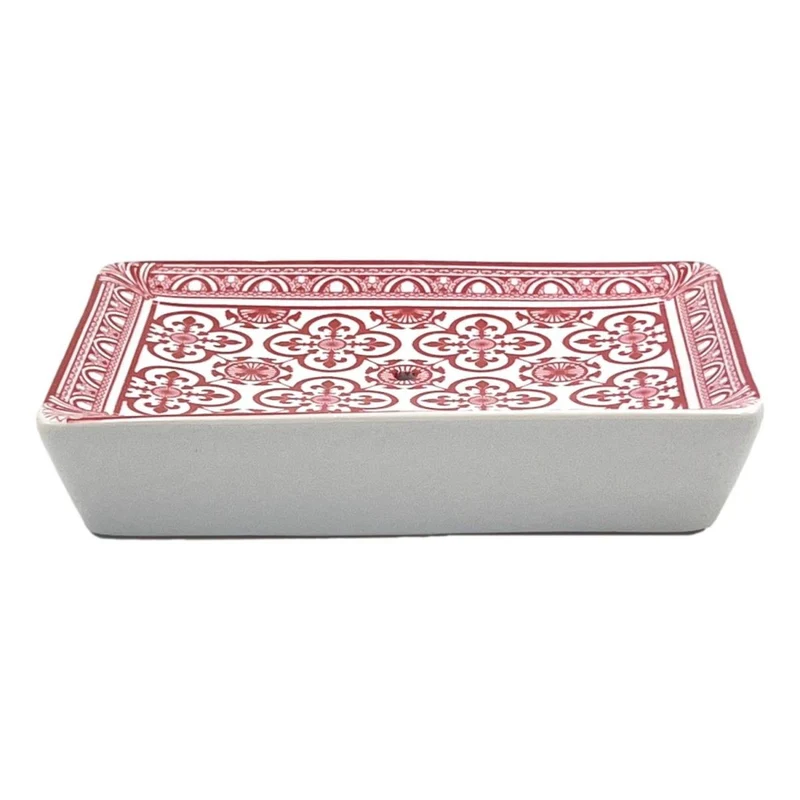 Porte Savon en Céramique Fleurs de Lys Rouges