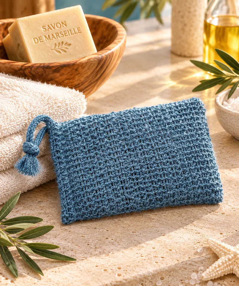 Sachet à Savon exfoliant en sisal Bleu