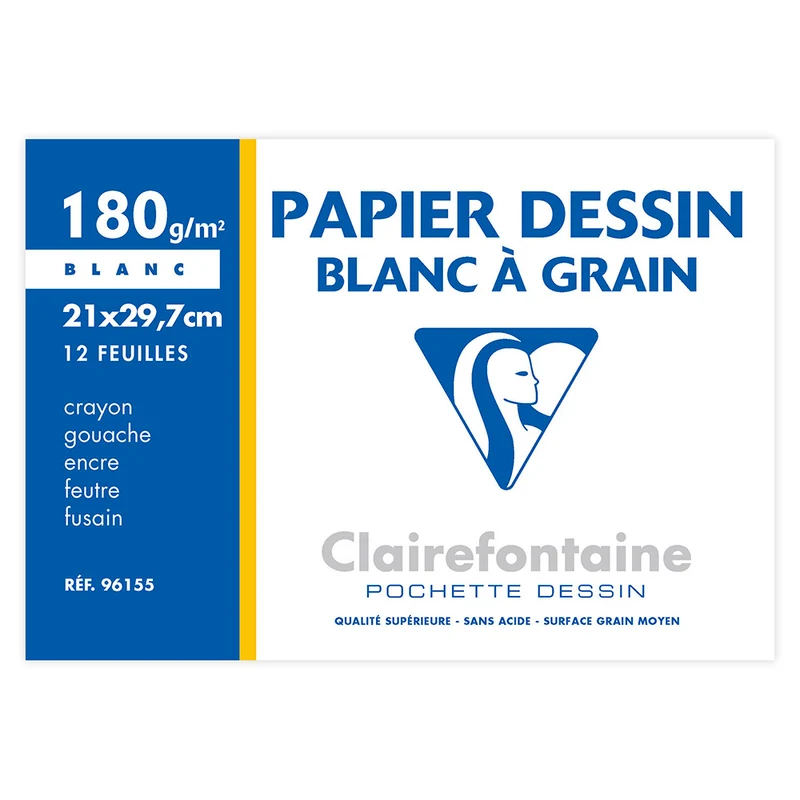POCHETTES 12 FEUILLES DESSIN À GRAIN A4 180GR