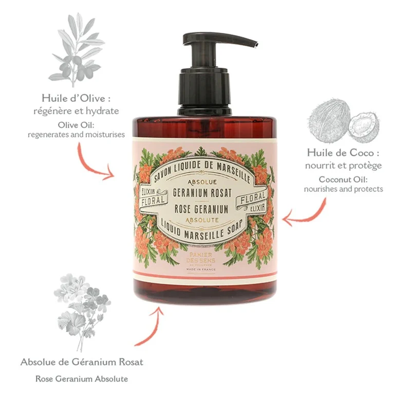 Savon liquide de Marseille - Géranium Rosat 500ml