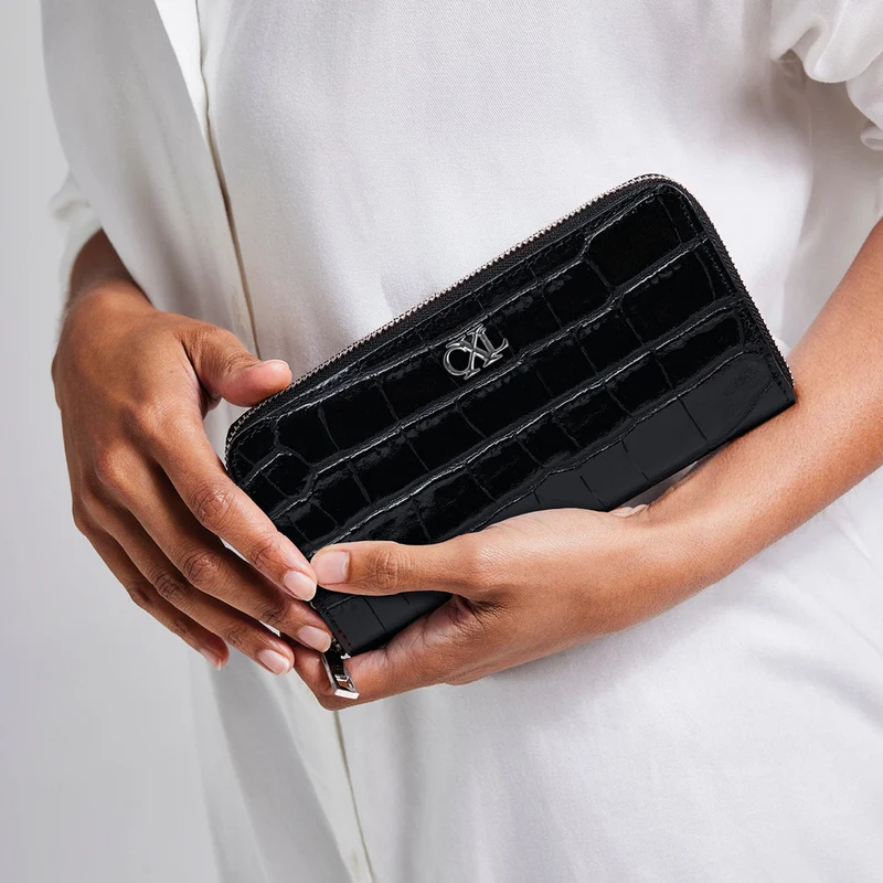 Grand portefeuille Concorde en cuir croco italien