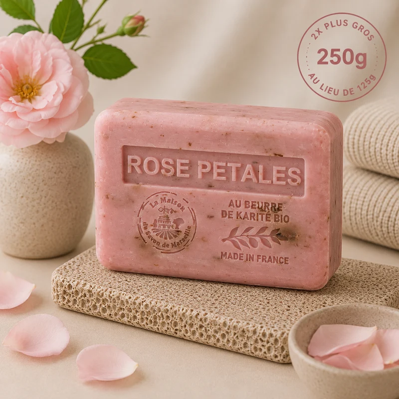 Savon solide parfumé à la Rose – Au beurre de karité bio 250g