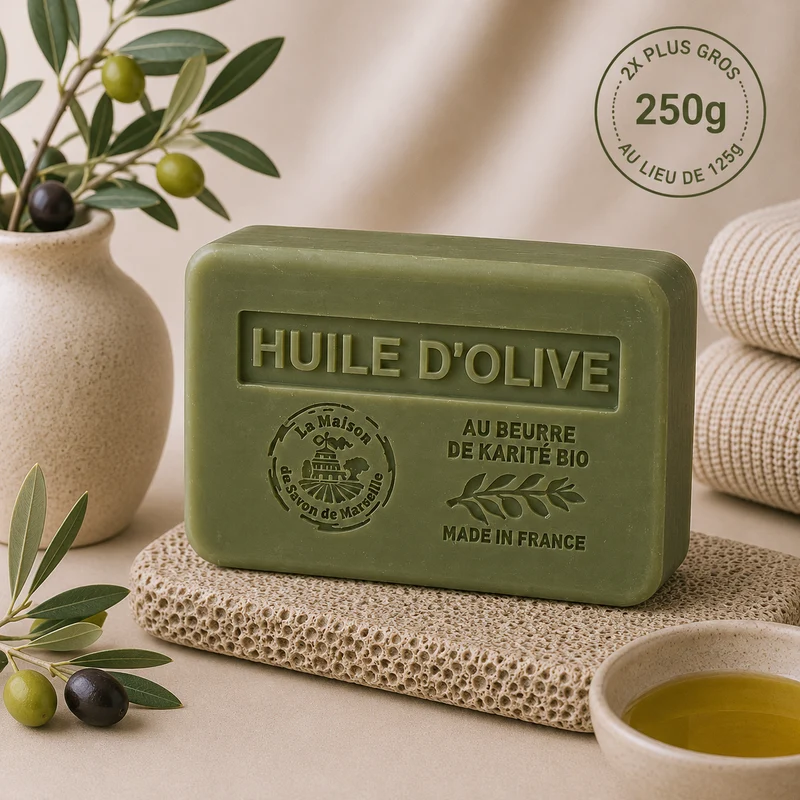 Savon solide parfumé à l'Huile d'Olive - Au beurre de karité bio 250g