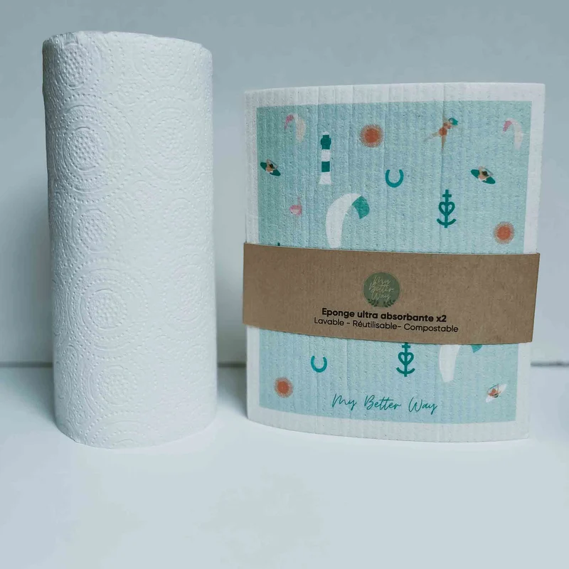 2 Éponges Suédoises Ultra absorbante Compostable - L'alternative à l'essuie-tout