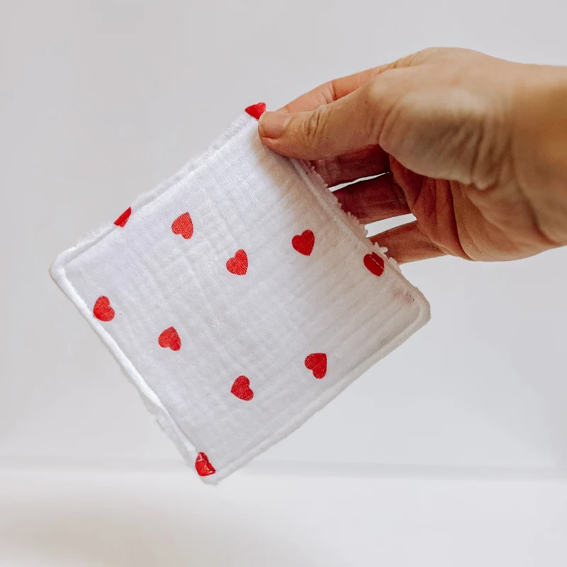 4 Carrés Démaquillants Lavable Ultra Doux : Motif Coeur