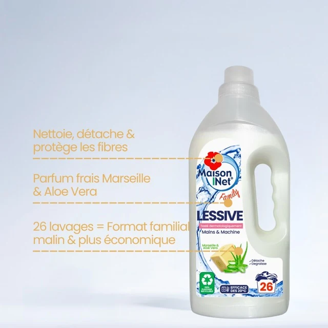 Lessive liquide Marseille & Aloe Vera Mains & Machine 26 lavages 1,040L