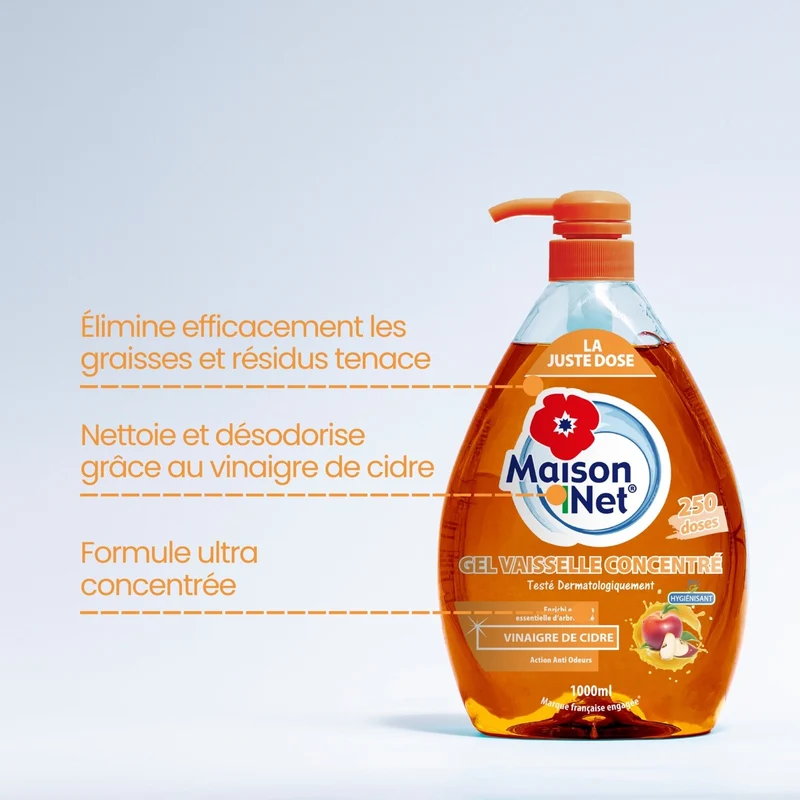 Gel vaisselle Vinaigre de Cidre 1L 250 doses