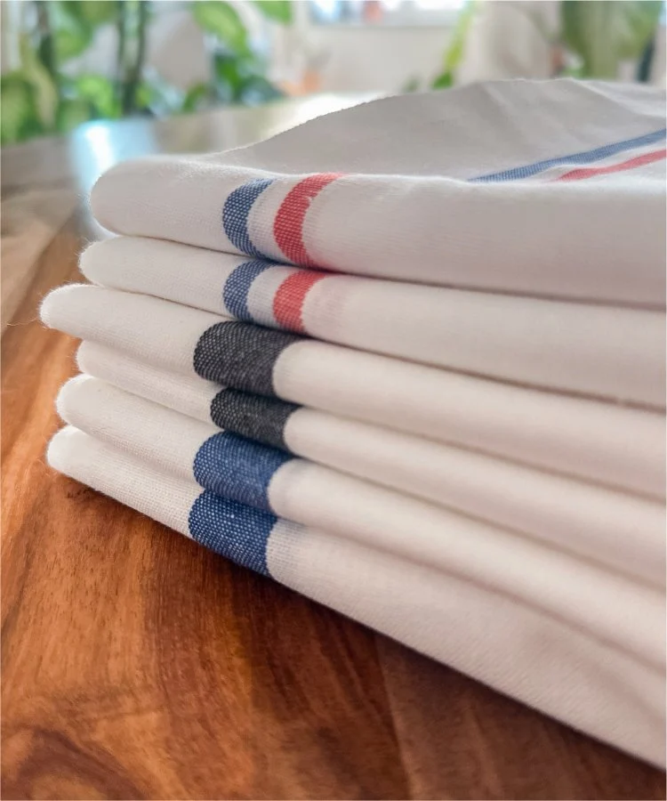 Lot de 2 torchons de cuisine - Bandes Bleues