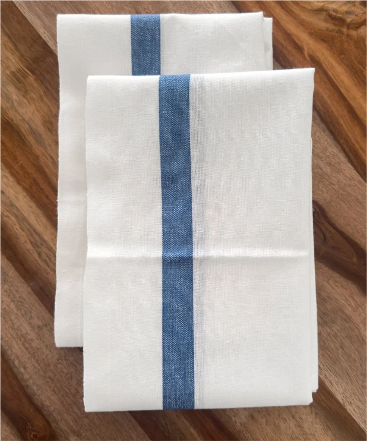 Lot de 2 torchons de cuisine - Bandes Bleues