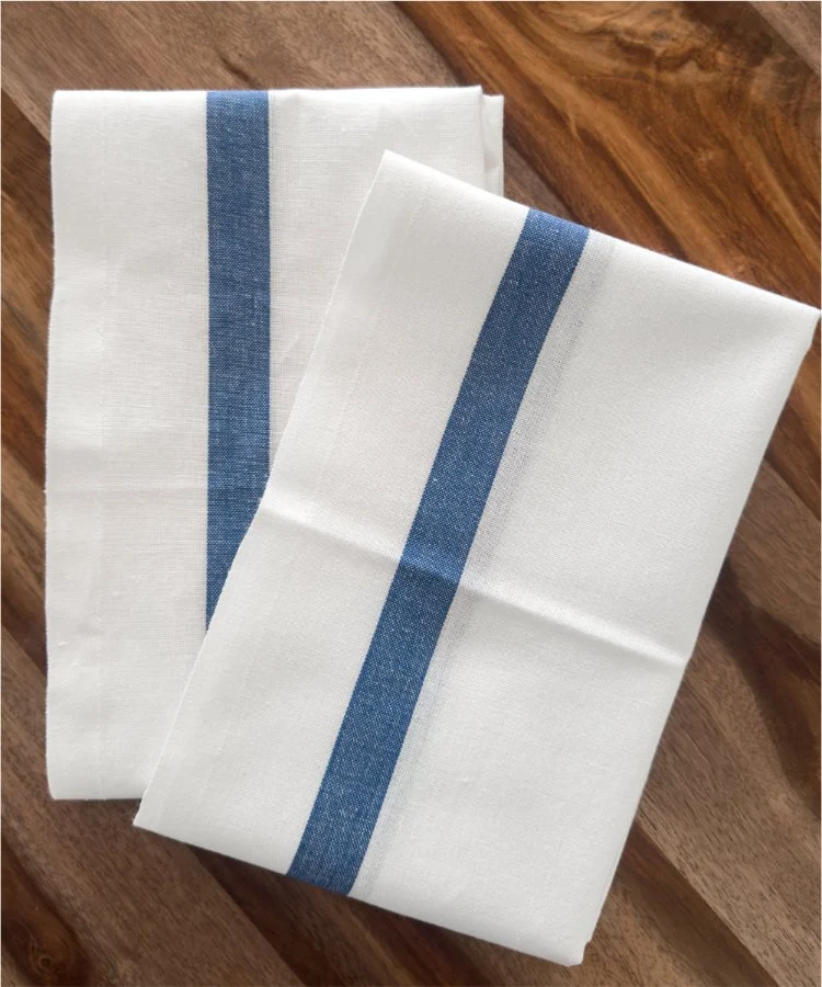 Lot de 2 torchons de cuisine - Bandes Bleues