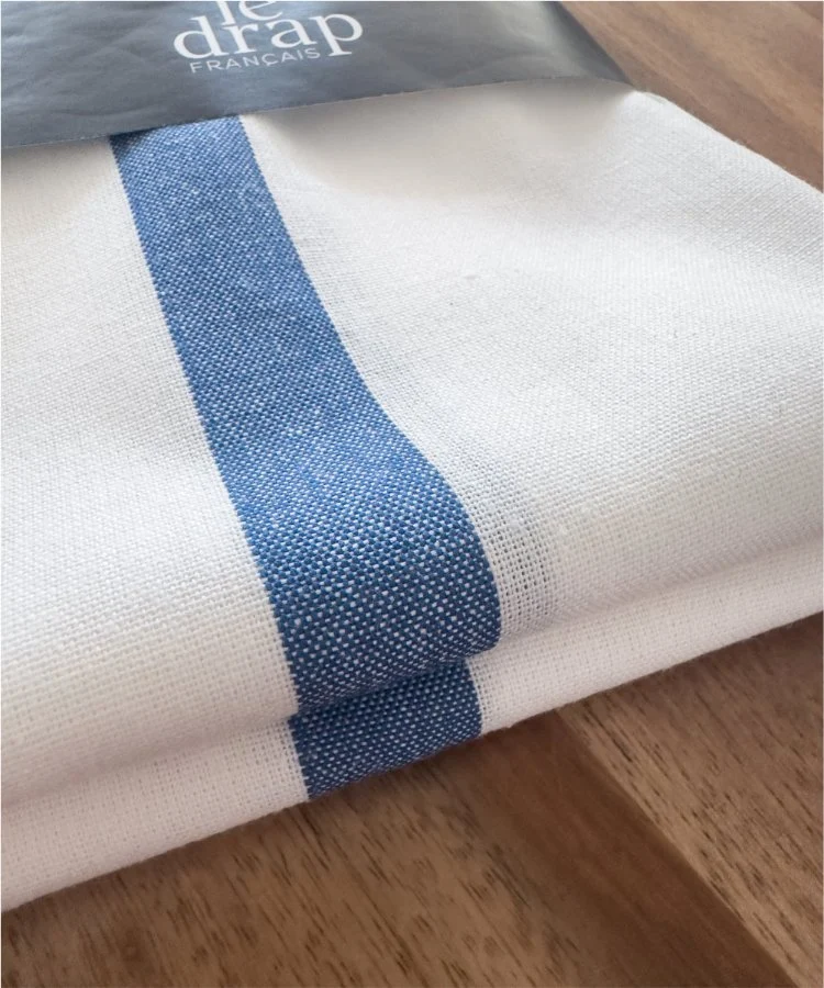 Lot de 2 torchons de cuisine - Bandes Bleues