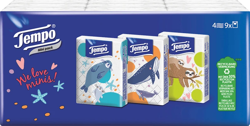 Pack de 9 Paquets 4plis- Tempo Mini Mouchoirs