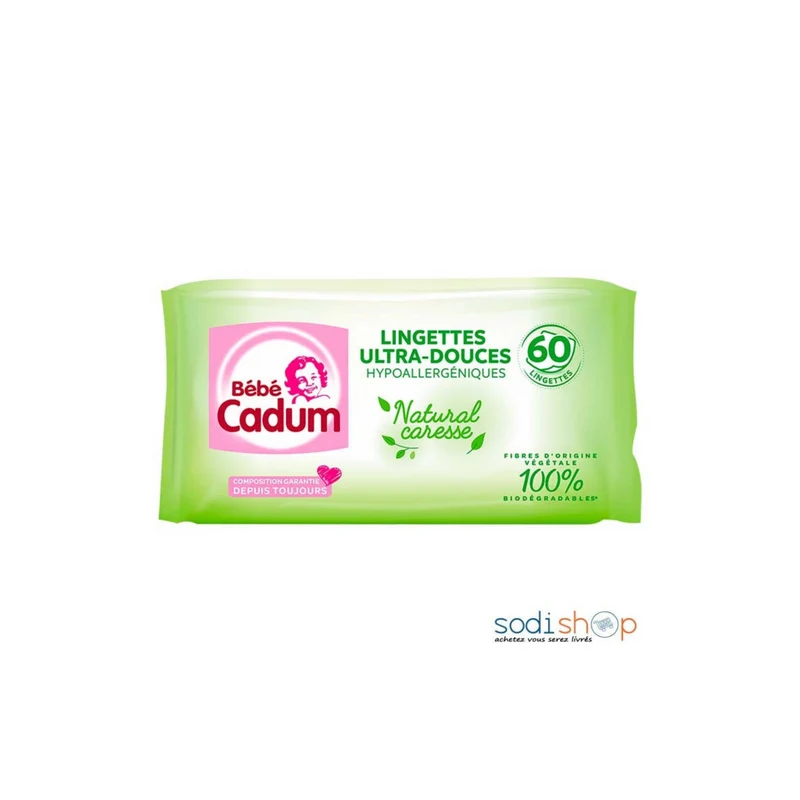 CADUM Lingettes Bébé Natural Caresse 2x60 -J23