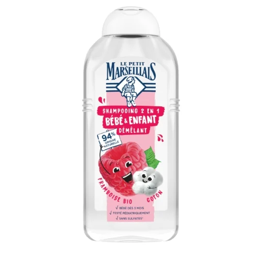 Shampoing Bébé + Démêlant – Doux & Démêlant Le Petit Marseillais Framboise & Coton 300 ml