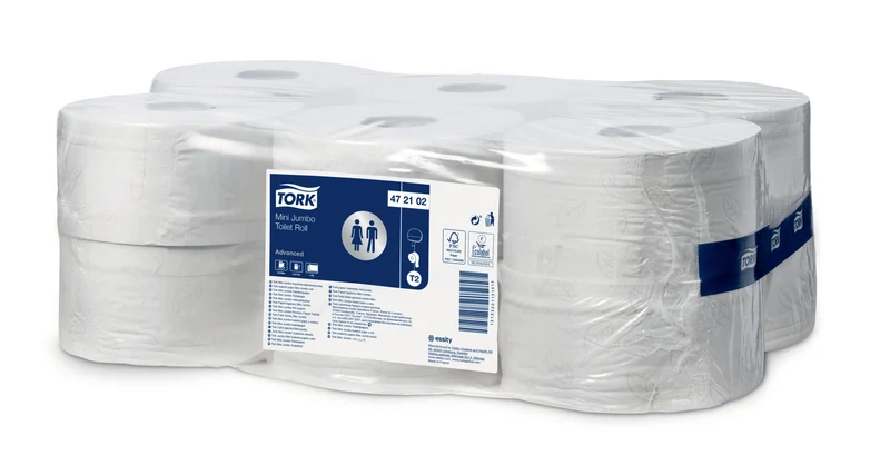 PAPIER TOILETTE MINI JUMBO TORK® ADVANCED T2 BLANC 180M 2 PLIS ECOLABEL X12