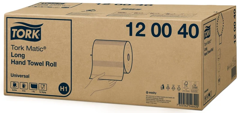 ESSUIE-MAINS ROULEAU TORK MATIC® UNIVERSAL H1 BLANC 220M 1 PLI ECOLABEL X6