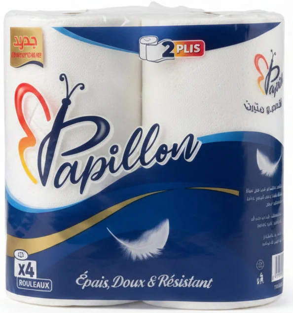 Papier Hygiénique 2 Plis – Pack de 4 Rouleaux Papillon