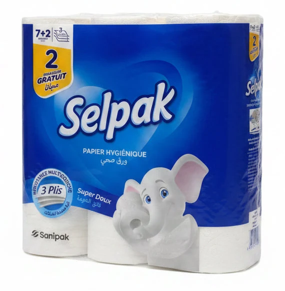 Papier Hygiénique 7+2 Gratuit – Pack 9 Rouleaux Doux et Résistant Selpak