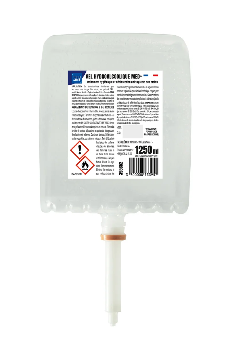 GEL HYDROALCOOLIQUE MED+ TECHLINE CARTOUCHE 1250ML X9