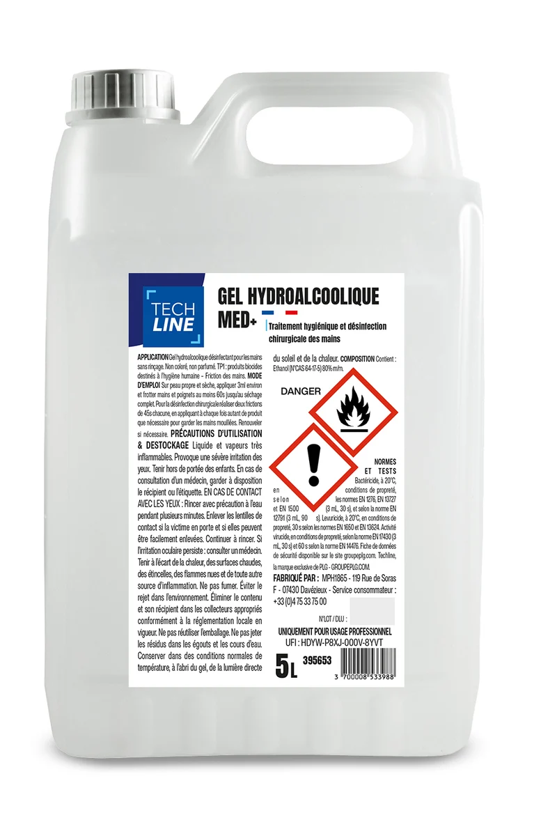 GEL HYDROALCOOLIQUE MED+ TECHLINE BIDON 5L