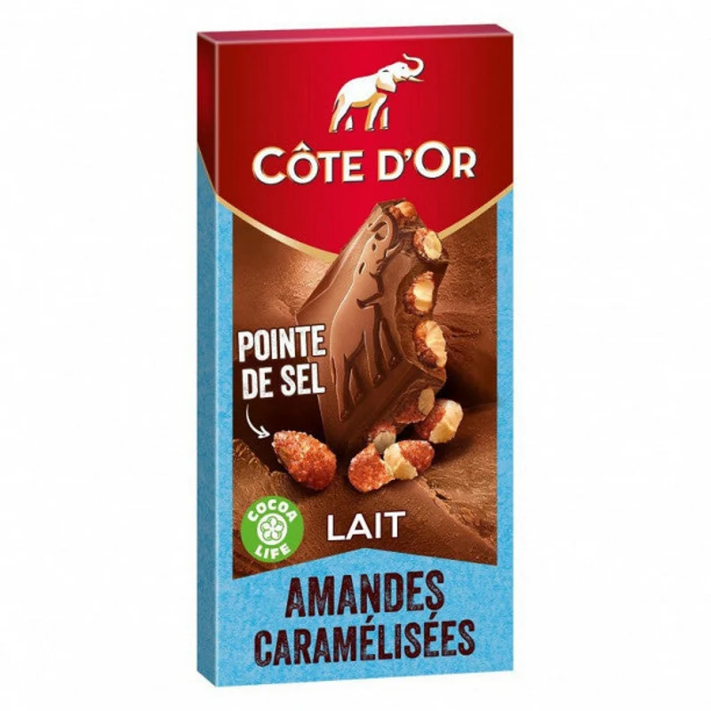 COTE D'OR Bloc lait amandes caramélisée et pointe de sel 180g -B81