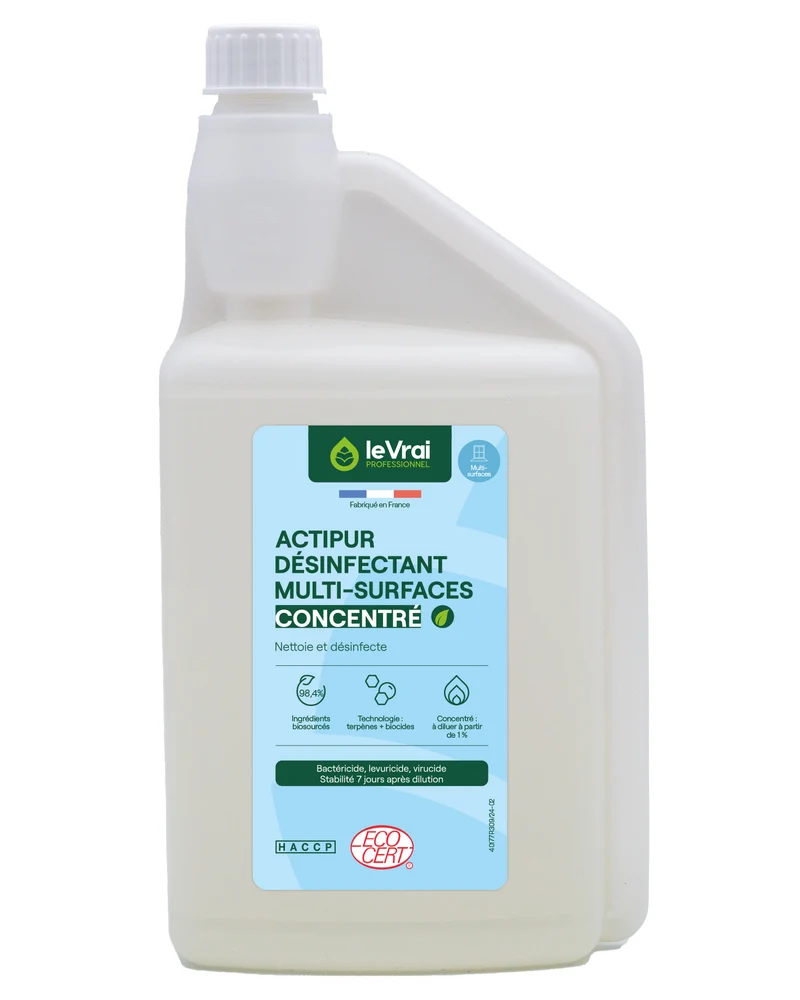 DETERGENT DESINFECTANT CONCENTRE MULTI-SURFACES ACTIPUR ECOCERT 1L DOSEUR