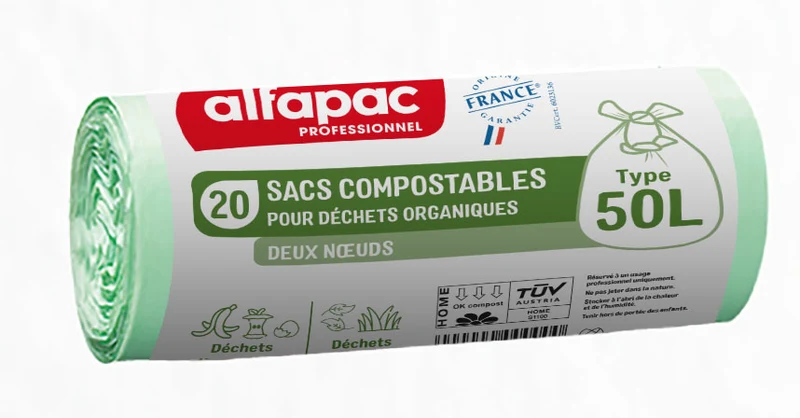 SAC POUBELLE 50L COMPOSTABLE 2 NOEUDS TRANSPARENT X500