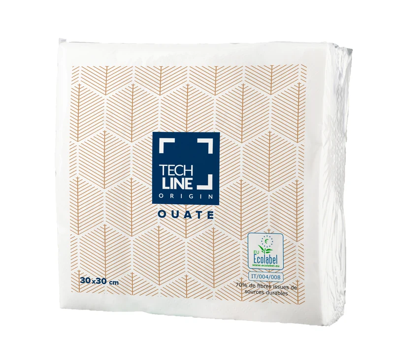 SERVIETTE 30X30CM OUATE TECHLINE 2 PLIS BLANC X4000