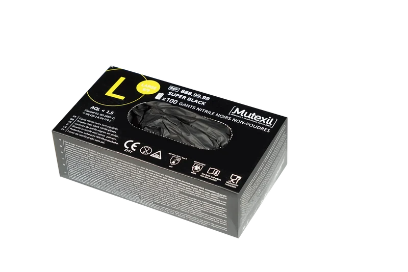 GANT NITRILE NOIR NON POUDRÉ SUPER BLACK TAILLE L BOÎTE X100