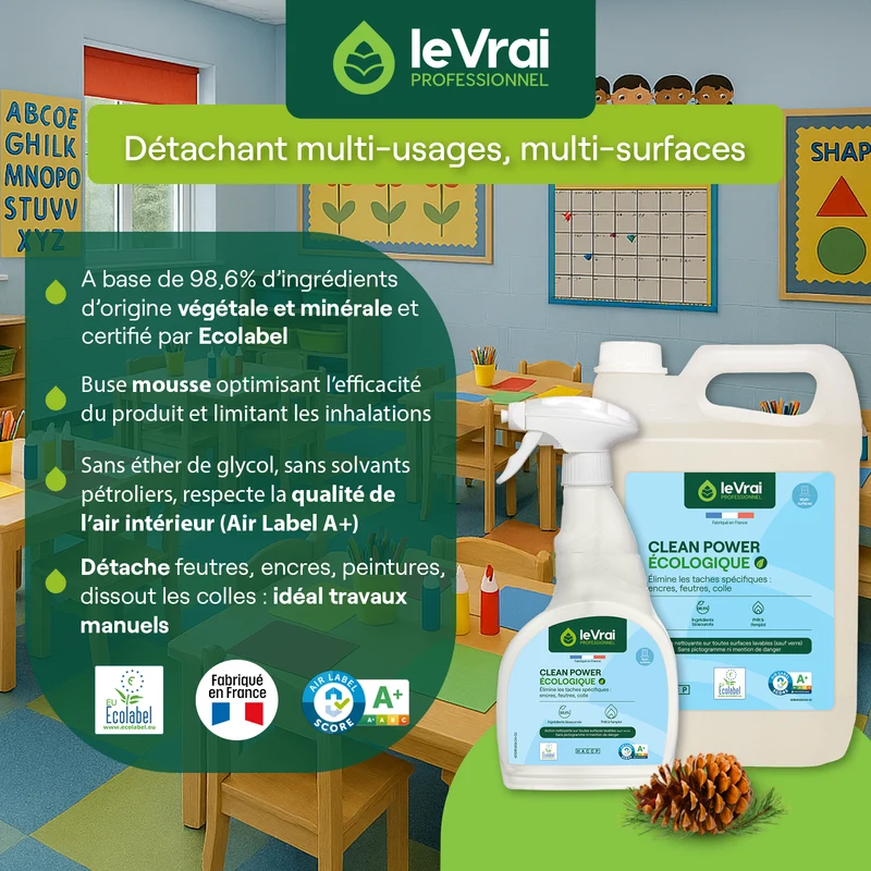 DETACHANT MULTI SURFACES CLEAN POWER ECOLABEL LE VRAI PROFESSIONNEL 5L