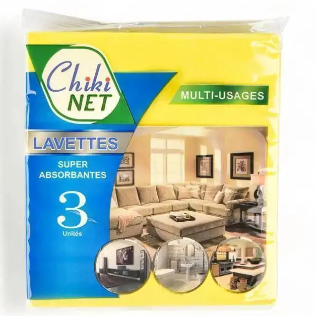 3 Lavettes de nettoyage serpillière Chikinet couleur uni 37x40cm