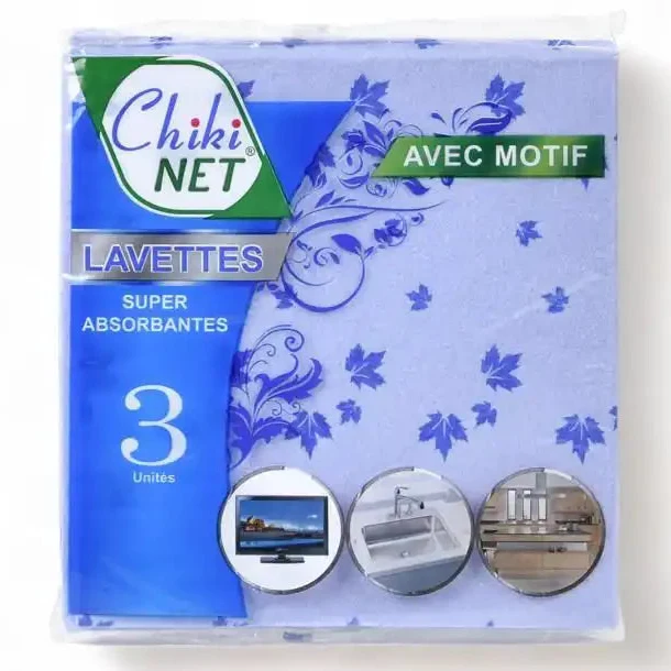 3 Lavettes de nettoyage CHIKINET couleur imprimée 37x40cm