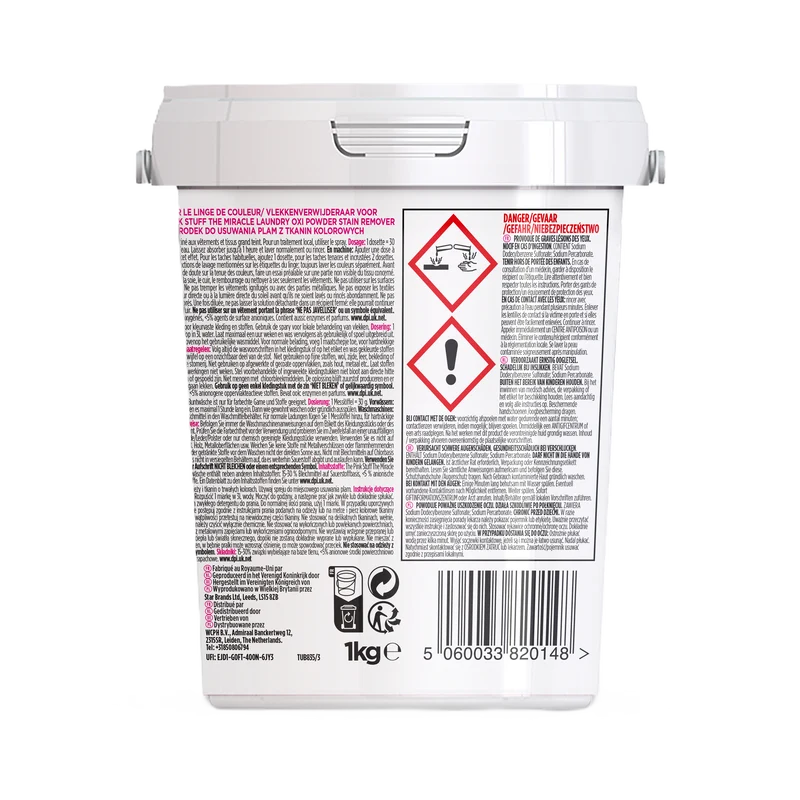 Détachant en Poudre OXI Miracle Pour Linge Couleurs The Pink Stuff 1kg