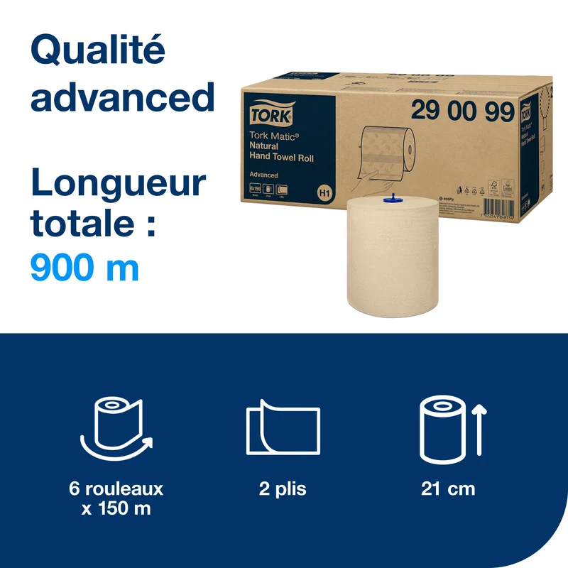 ESSUIE-MAINS ROULEAU TORK MATIC® ADVANCED H1 NATUREL 150M 2 PLIS X6