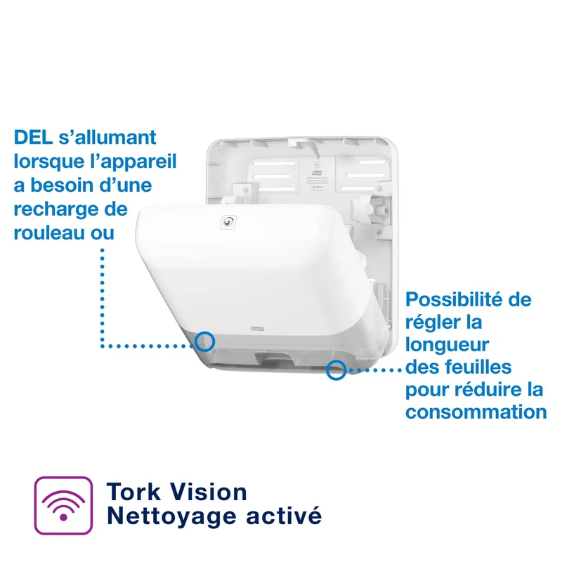 DISTRIBUTEUR D'ESSUIE-MAINS ROULEAUX À DÉTECTION OPTIQUE TORK MATIC® H1 BLANC