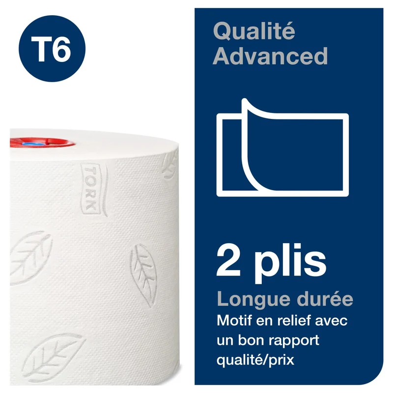 PAPIER TOILETTE PETIT ROULEAU TORK® ADVANCED T6 BLANC 100M 2 PLIS X27