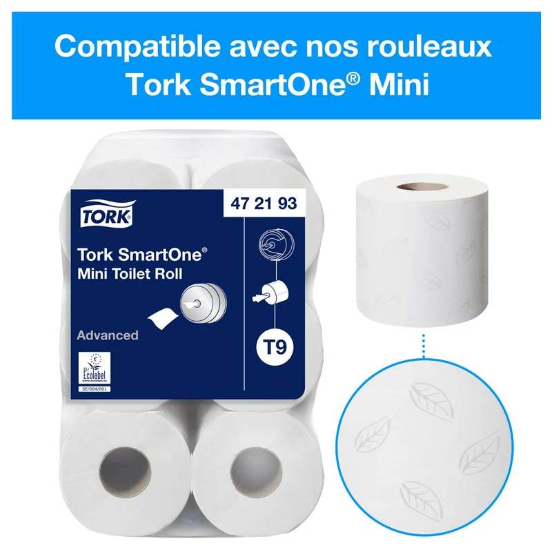 DISTRIBUTEUR DE PAPIER TOILETTE À DÉVIDAGE CENTRAL TORK SMARTONE® T9 MINI NOIR