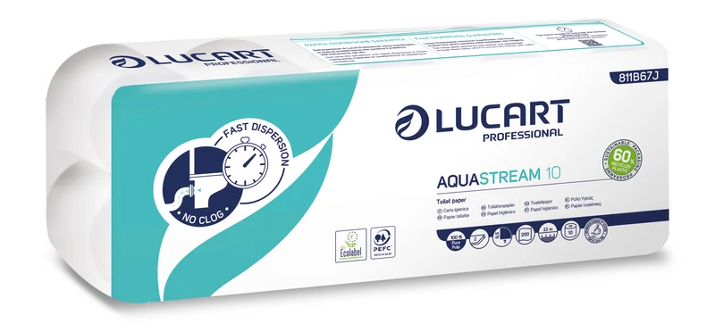 PAPIER TOILETTE PETIT ROULEAU AQUASTREAM BLANC 200 FORMATS 2 PLIS X120