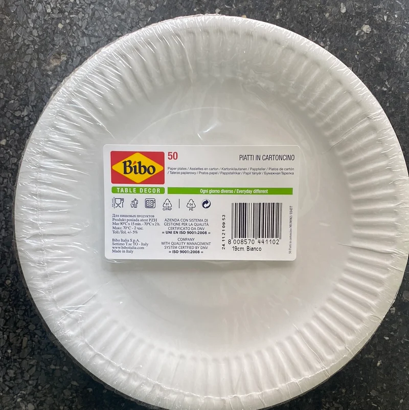 50 Assiettes Blanches en plastique 19Cm Bibo