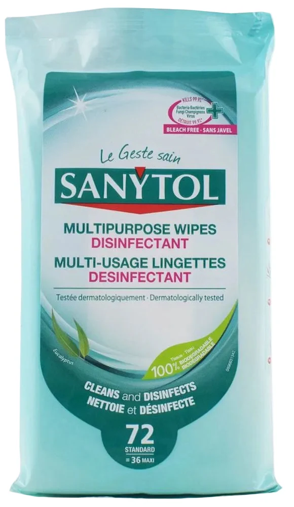 72 Lingettes Désinfectantes Eucalyptus Multiusages Sanytol