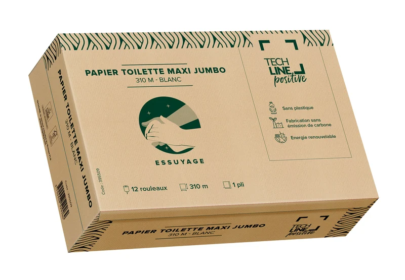 PAPIER TOILETTE JUMBO TECHLINE POSITIVE BLANC 310M 1 PLI ECOLABEL X12