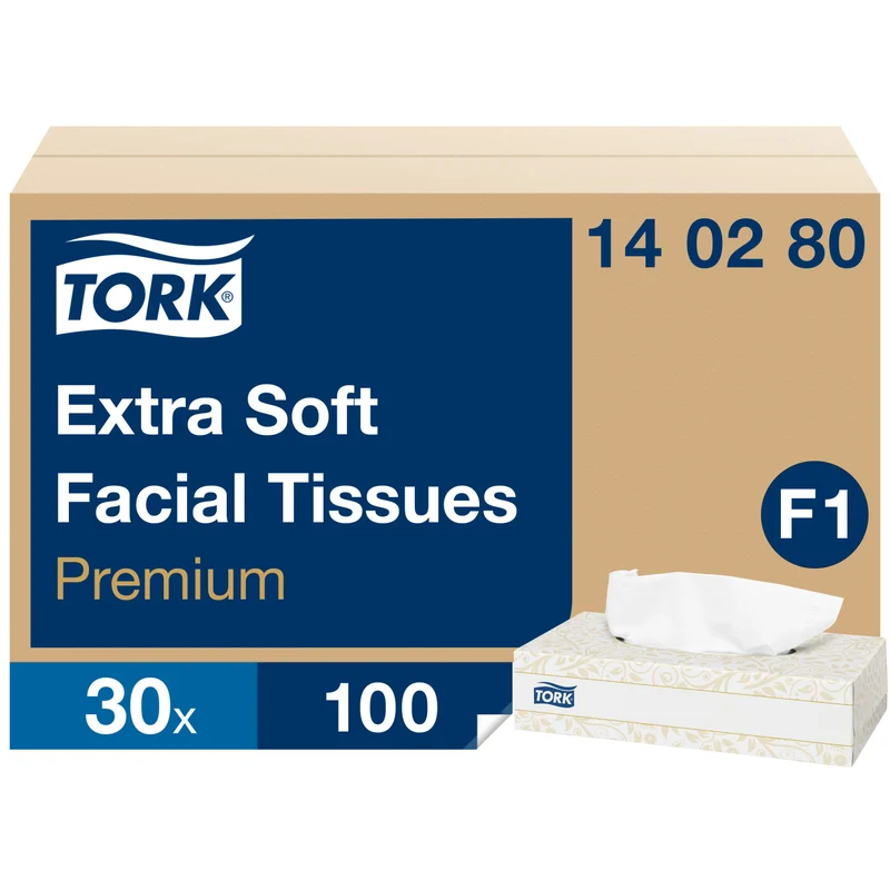 MOUCHOIRS BOÎTE RECTANGLE TORK® PREMIUM F1 BLANC 100 FORMATS 2 PLIS ECOLABEL X30