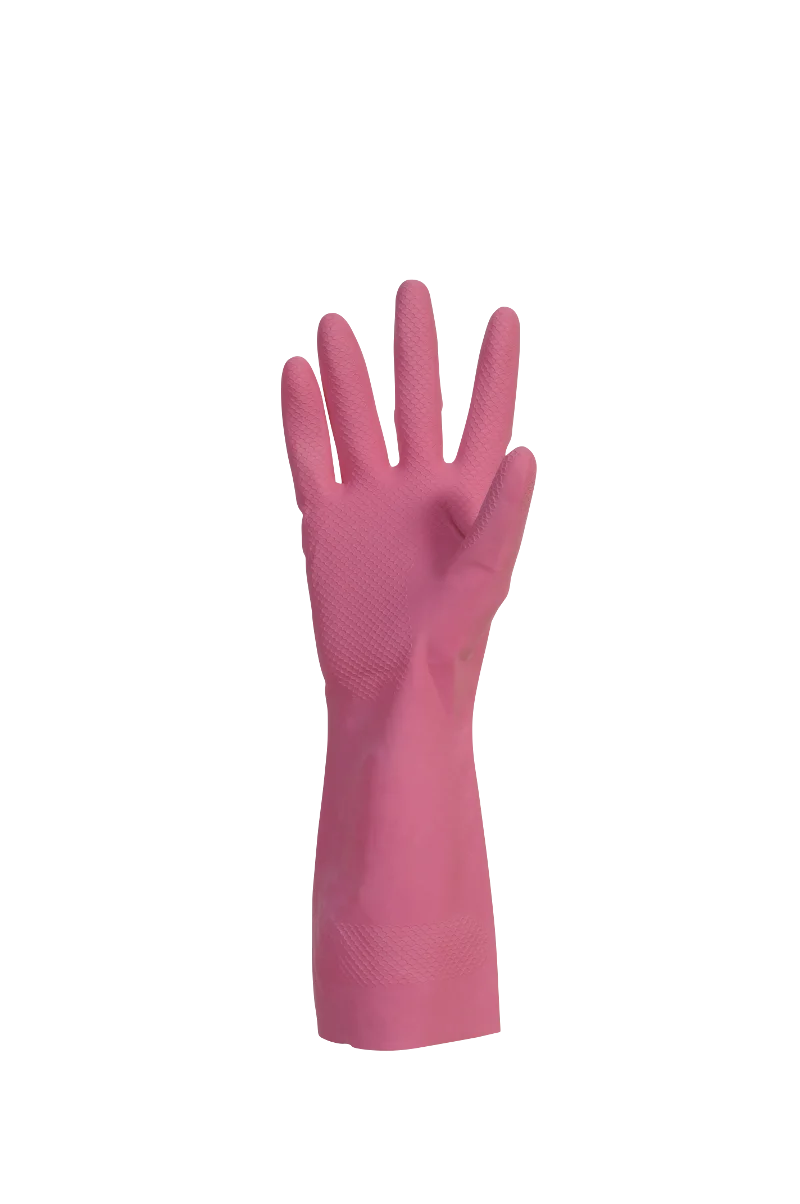 Gant de ménage latex rose flocké coton