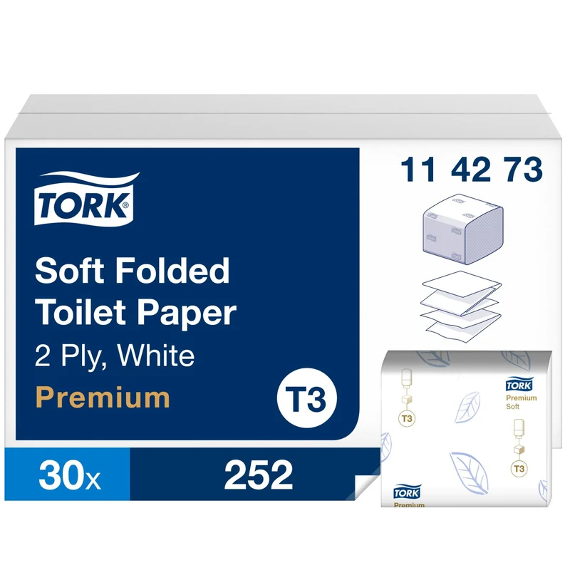 PAPIER TOILETTE PLIÉ TORK® PREMIUM T3 BLANC 252 FORMATS 2 PLIS ECOLABEL X30