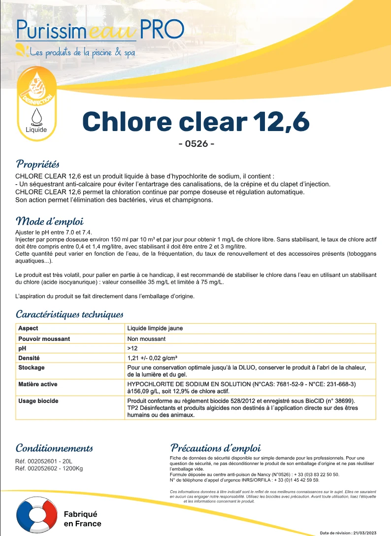CHLORE CLEAR 12,6% (48°) sequestrée